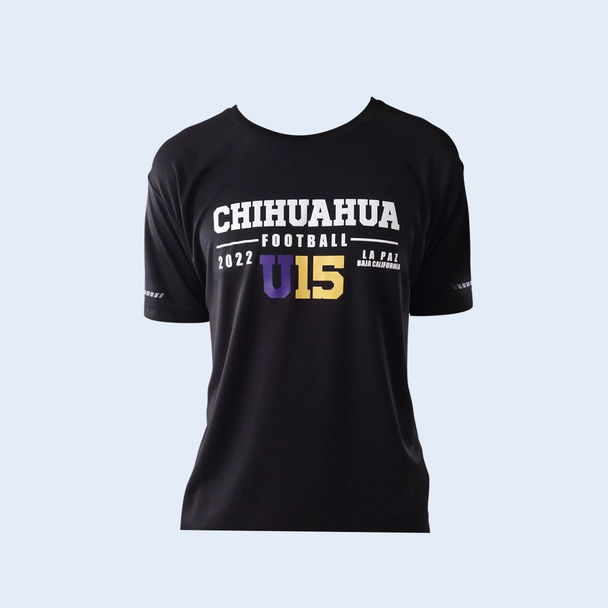 Playera negra deportiva con vinil textil: Chihuahua Football U15, La Paz Baja California 2022