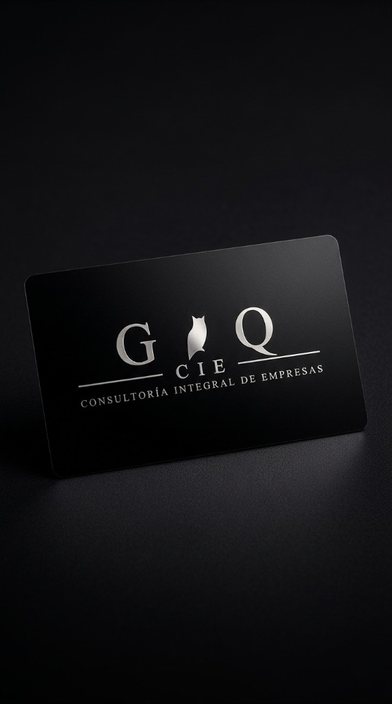 Tarjeta metálica negra CIE Consultoría Integral de Empresas con logo GQ plateado